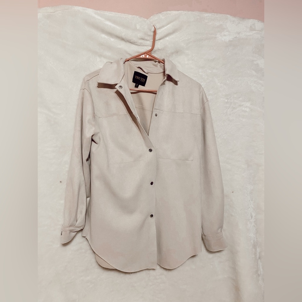 Baby Pink Faux Leather Button Down Jacket